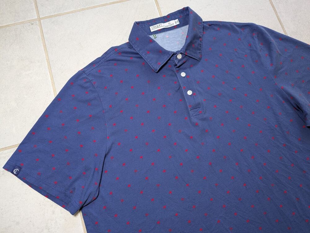 Criquet Men's XL Short Sleeve Polo Golf Shirt Blue Flag Print Pima Cotton